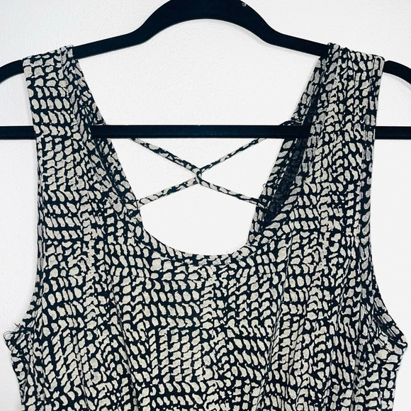 Lucky Brand Tan & Black Linen Blend Printed Drawstring Knee-length Dress Small - Picture 2 of 13